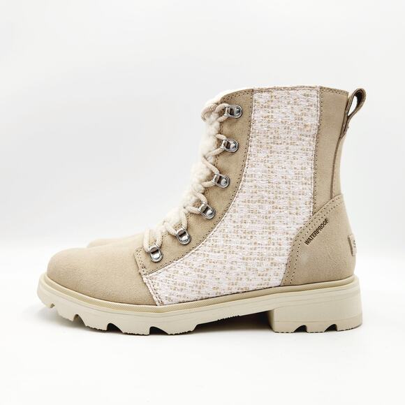 Sorel Women Beige Leather Lennox Lace Cozy Waterproof Biker Booties Size 9.5 - Picture 6 of 8